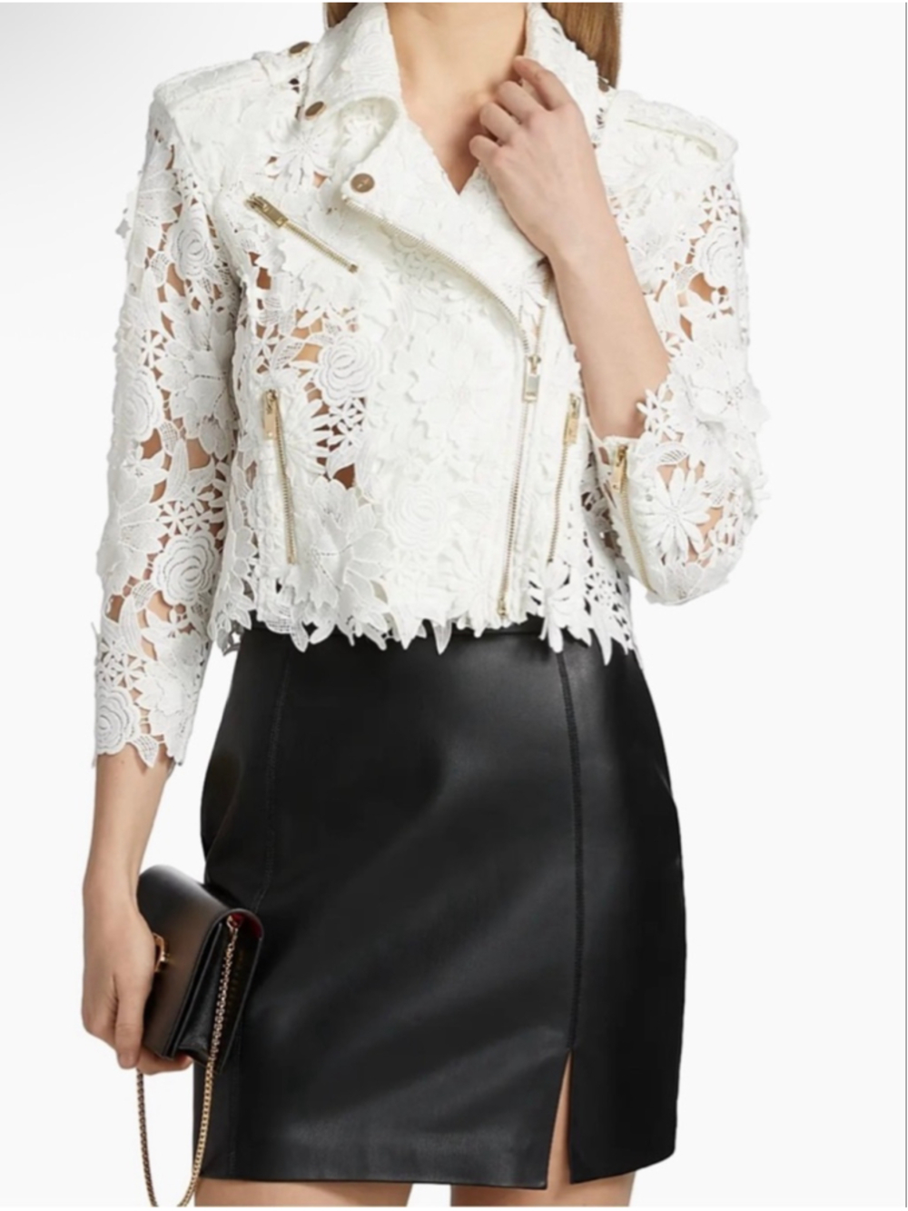 Generation Love White Crawford 3D Lace Moto Jacket Sz M NWT - Picture 3 of 6